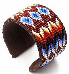 brown feather seed beaded fire pattern wide cuff bracelet