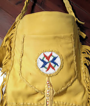 detail of beaded buckskin bag