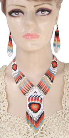 hand beaded bear paw lariat necklace and earrings set