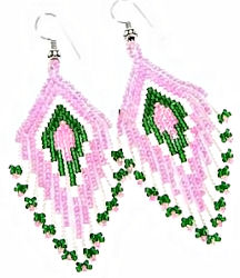 pink floral seed beaded earrings