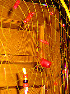 detail of red coral in dreamcatcher web