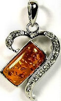 Amber and Cubic Zirconia Silver Heart Pendant