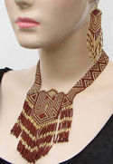 Brown and Gold Geometric Seed Beaded Choker Necklace & Earrings