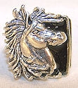 Black enamel Horse Head with flowing mane ring.