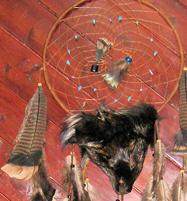 detail of fox buckskin dreamcatcher