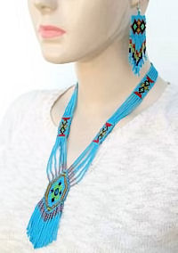 hand beaded lariat necklace and earrings set
