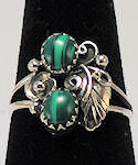 Two Malachite Stones Sterling Silver Ring