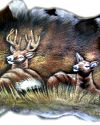 Two Deer Painted on Goat Hide