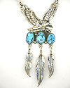 3 Feather 3 Turquoise Stones Sterling Silver Eagle Pendant