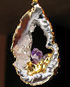 Gold Electroformed Crystal Geode with Amethyst Point Necklace
