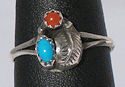 Sterling Silver Turquoise and Coral Leaf ring.