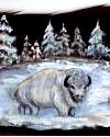 Framed and Matted White Buffalo In Snow Original Feather Painting