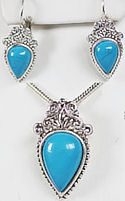 Turquoise Pendant & Matching Pierced Earrings