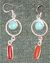 SS Turquoise & Coral Hoop Earrings