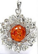 Amber and Cubic Zirconia Silver Pendant 2