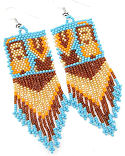 Beaded Yei Dancer Turquoise Brown Orange seed bead earrings