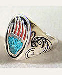 Bear Paw Turquoise & Coral Ring