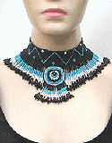 Black Blue & White Seed Beaded Choker Necklace