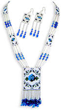 Blue  Rose Beaded Necklace & Earrings Set