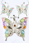 Crystal Butterfly Pendant & Matching Earrings