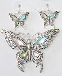 Crystal Butterfly Pendant/Brooch & Earrings Set