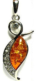 Amber and Cubic Zirconia Silver Pendant