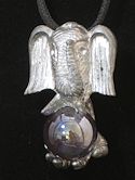 Elephant with purple crystal globe pewter pendant