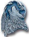 Enameled Howling Wolf with 2 Feathers Pin