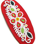 Red, Green and White Floral Design Beaded Barrette