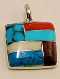 Square Mosaic Inlaid Stone Pendant with Chain #P2-018
