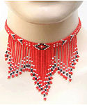 Red  Seeing Eye Seed Beaded Necklace