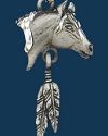 Diamond Cut Horse Head with Feathers Pewter Pendant with Chain