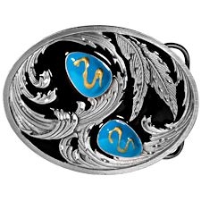 Turquoise Stones with Feather Scrollwork Belt Buckle