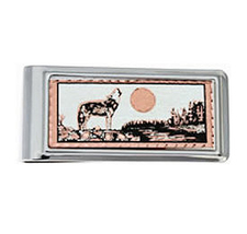Diamond Cut Howling Wolf with Moon Money Clip