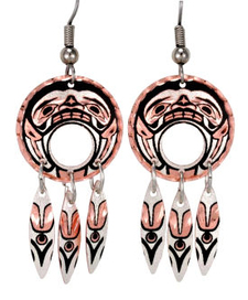 Haida Stlye Sun God Diamond Cut Copper Earrings
