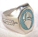Turquoise bear paw with feather ring