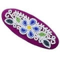 Vintage purple with white and blue flower seed bead design oval barrette