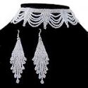 Silver white glass seed bead wedding necklace and earring set