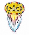 Sunny yellow, turquoise blue, red, black and white, seed beaded, native eagle feather design barette