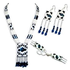 Blue Cherokee Rose Beaded Necklace & Earrings Set