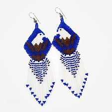 Blue,brown and white seed bead eagle design earrings
