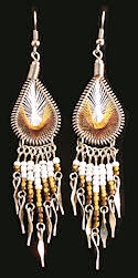 Brown and Gold Teardrop Beaded Dream Catcher Earrings