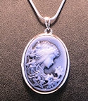 Victorian Lady washed blue Cameo Pendant with Chain