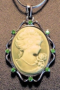 Lady with Rose CZ Cameo Pendant with Chain!