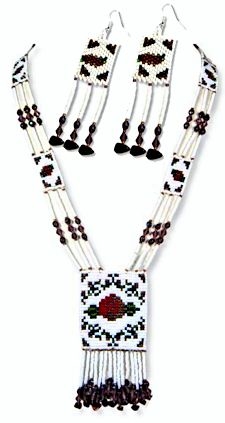 Red Rose Beaded Necklace & Earrings Set