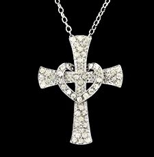 Cubic Zirconia Cross and Heart Necklace