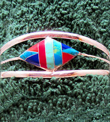 Diamond Inlaid Stone Southwest Inspired Cuff Bracelet #007A