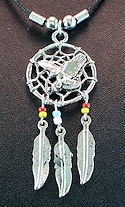 Dreamcatcher with flying eagle and feathers necklace