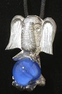 Elephant with blue crystal globe pewter pendant