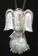 Elephant with crystal globe pewter pendant